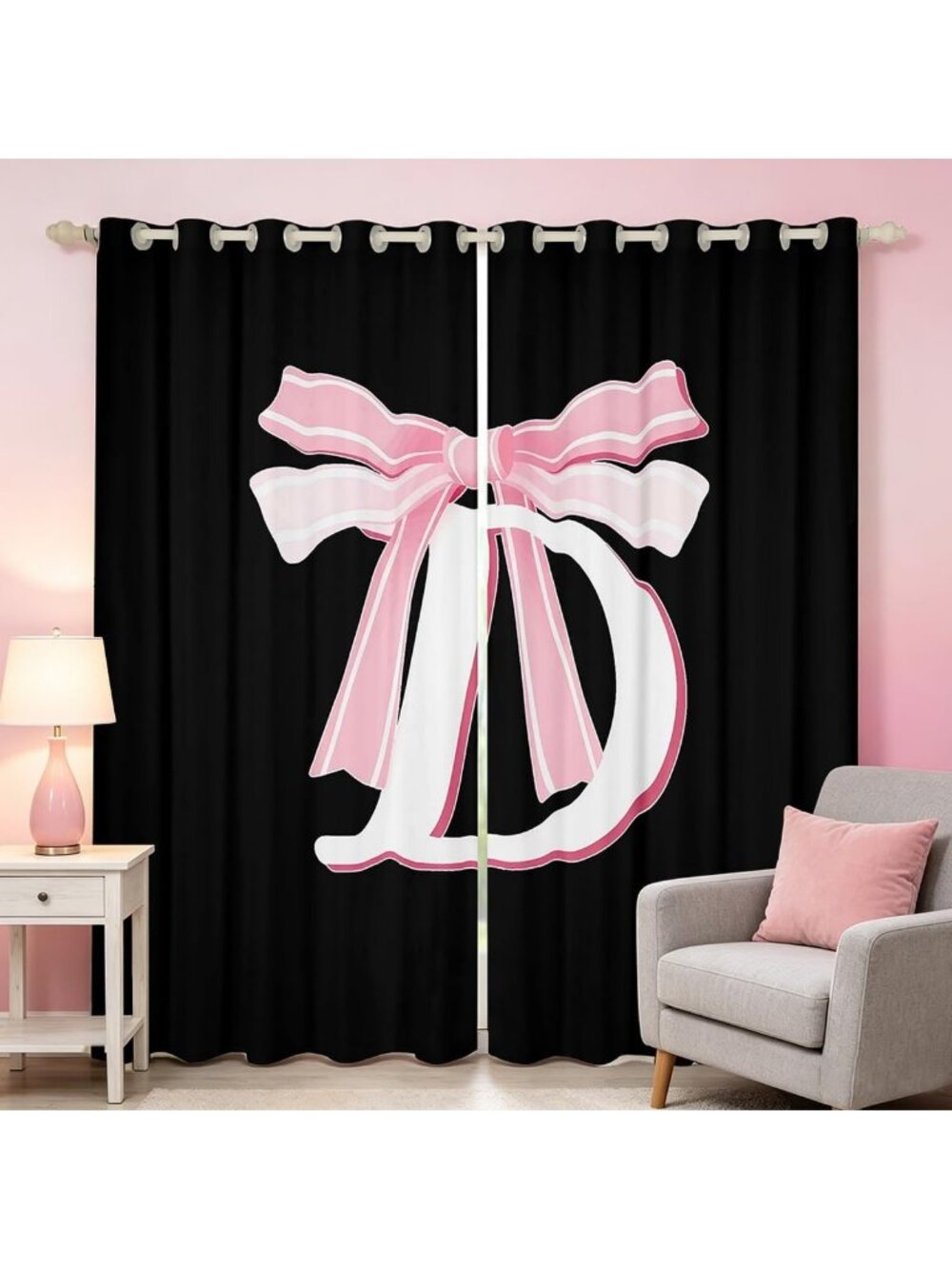 Stylish Kids Black Pink Bow Blackout Curtains - 2 Panels, 42x63 Inch, Room